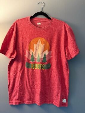Roots Red Graphic Tee with Canoe, Trees & Sun